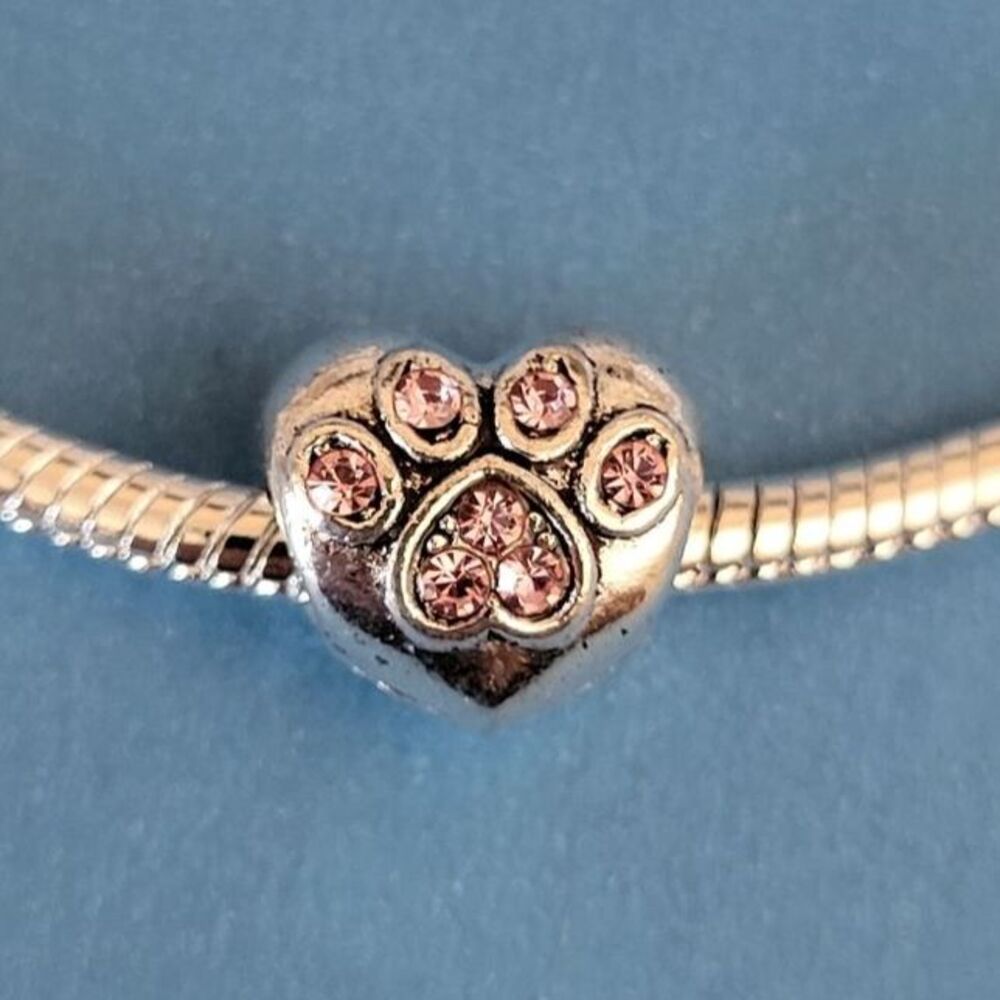 NWT! For Pandora Charm Bracelet Paw Charm - Pink And Silver Color I LOVE MY PET